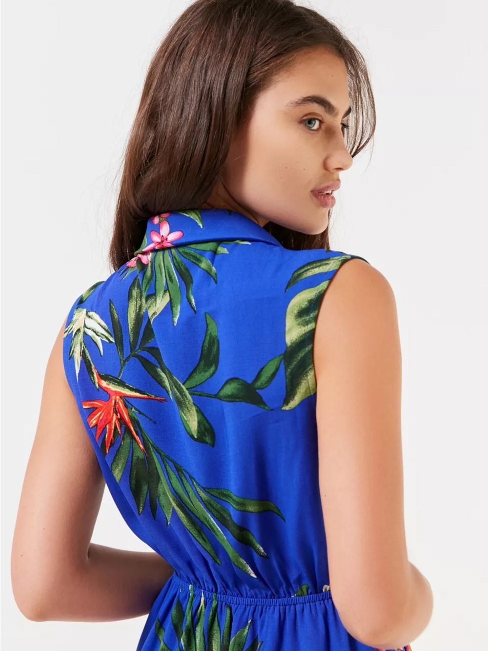 Urban Outfitters Blue Tropical Print Mini Dress - Picture 2 of 8